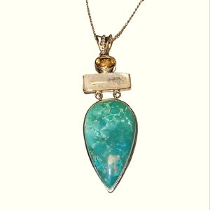 Campo Frio Turquoise, Moonstone, Citrine & Sterling Silver Necklace
